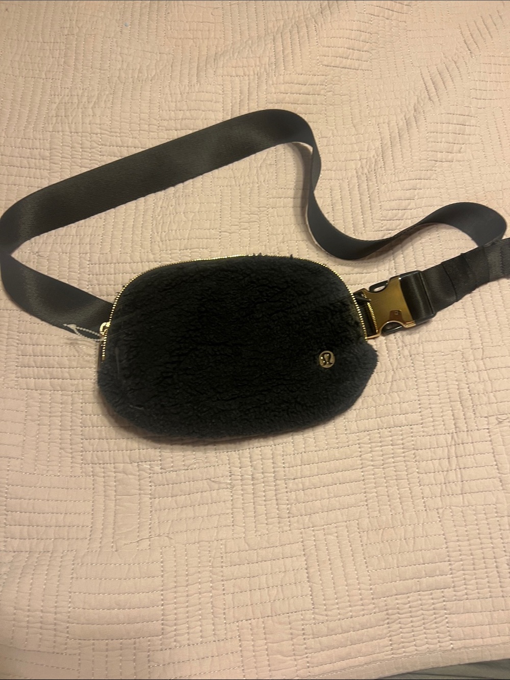 lululemon athletica Black Sherpa Crossbody Pouch with Gold Hardware